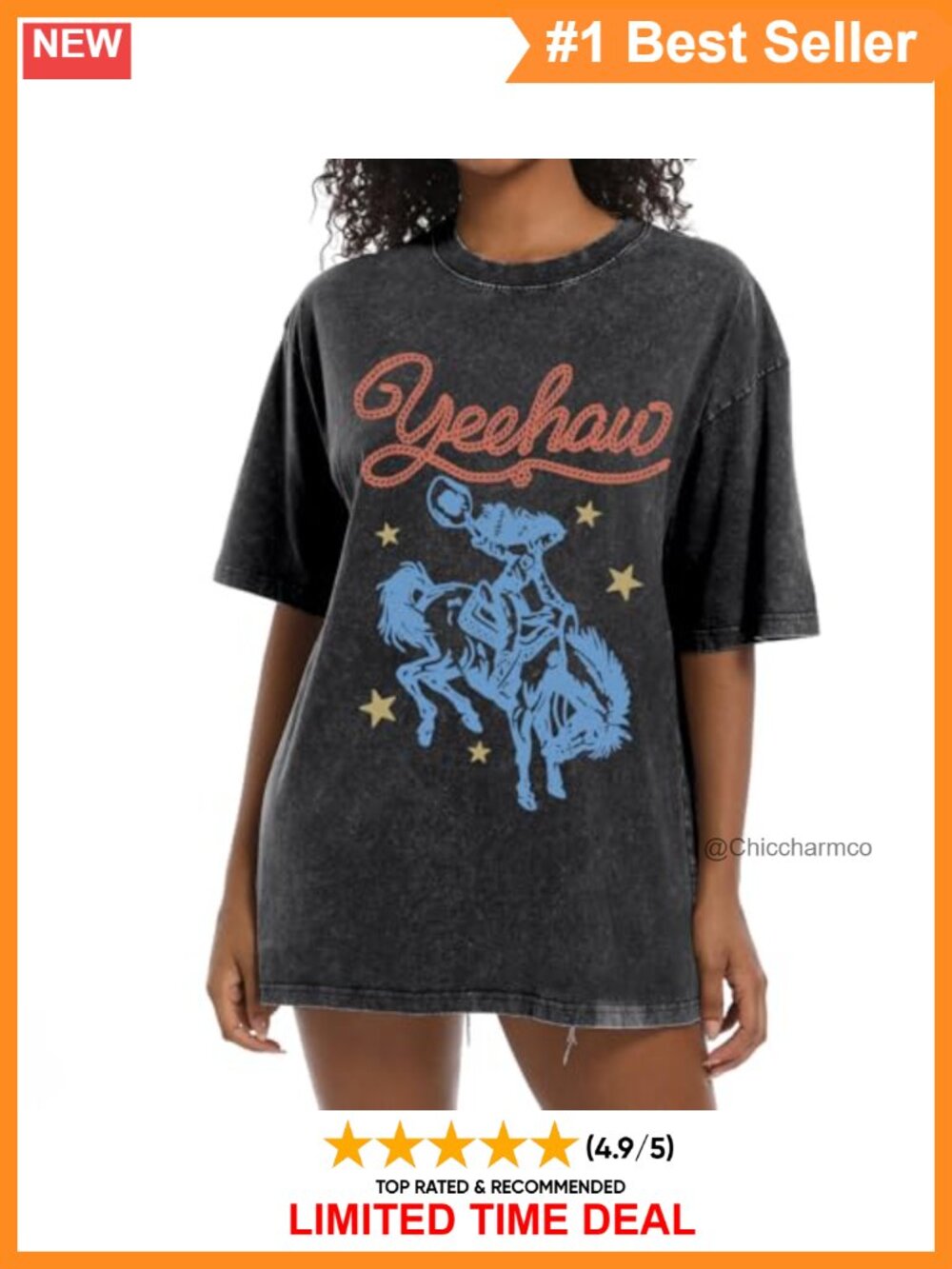 Womens Cotton Western Cowgirl Graphic Tee Oversized Short Sleeve Rodeo Country
